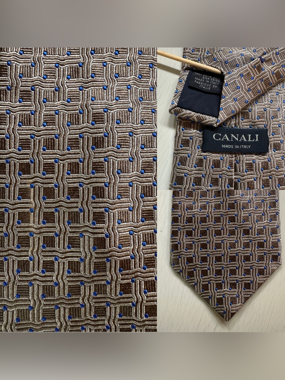Canali Textured Silk Men's Necktie Brown, Blue Italy